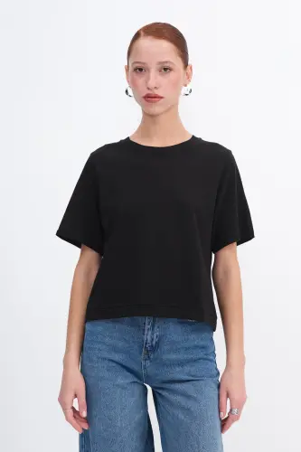 Bisiklet Yaka Basic T-shirt P1002-E8 - Siyah - ADDAX (1)