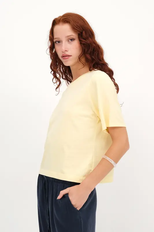 Bisiklet Yaka Basic T-shirt P1002-E8-A.Sarı - 6