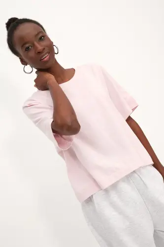 Bisiklet Yaka Basic T-shirt P1002-E8-Lotus 