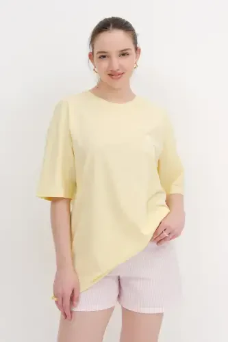 Bisiklet Yaka Basic T-shirt P10111-D7-A.Sarı - 1