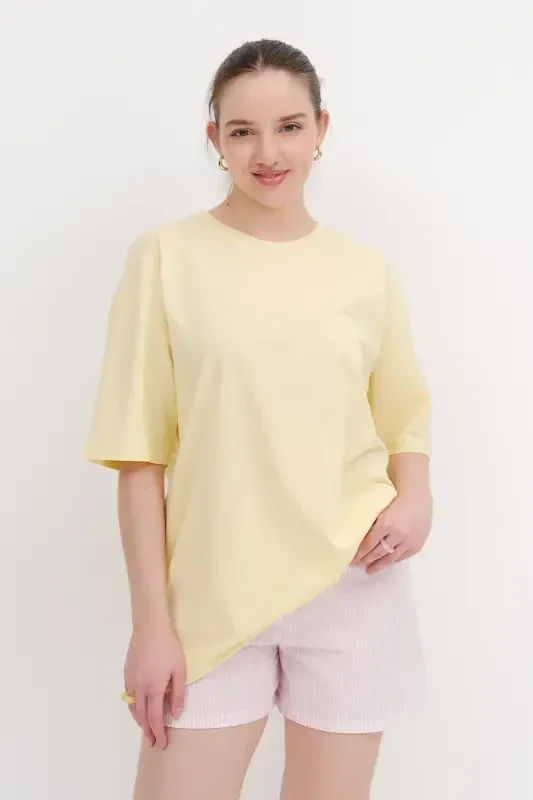 Bisiklet Yaka Basic T-shirt P10111-D7-A.Sarı - 1