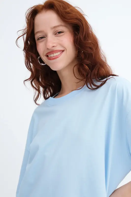 Bisiklet Yaka Basic T-shirt P10111-D7 - Bebe Mavi - ADDAX
