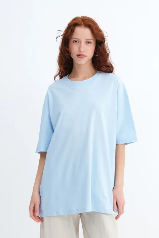 Bisiklet Yaka Basic T-shirt P10111-D7 - Bebe Mavi - 2