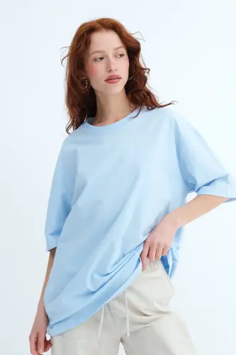 Bisiklet Yaka Basic T-shirt P10111-D7 - Bebe Mavi - 3