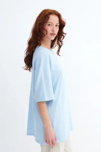 Bisiklet Yaka Basic T-shirt P10111-D7 - Bebe Mavi - 4