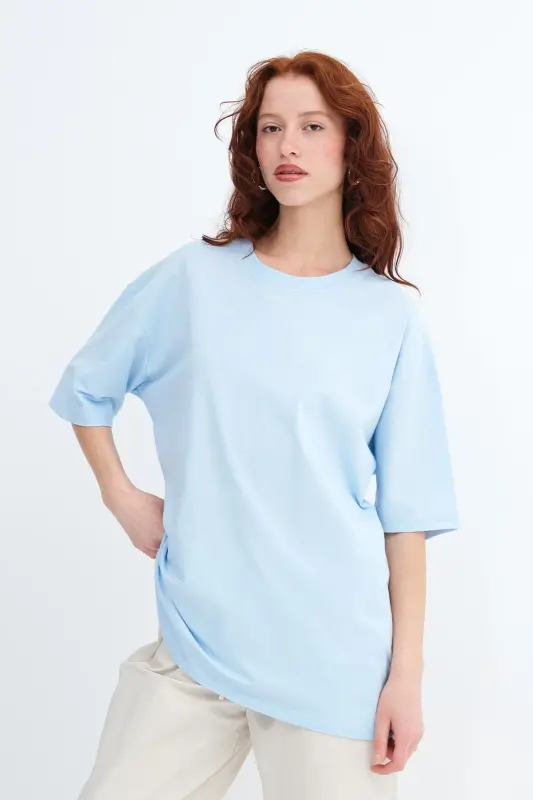 Bisiklet Yaka Basic T-shirt P10111-D7 - Bebe Mavi - 5