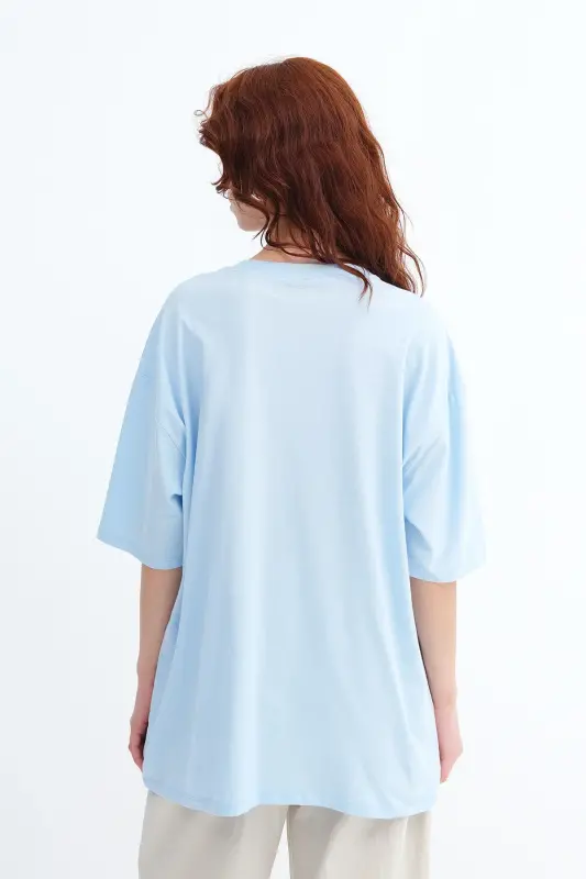 Bisiklet Yaka Basic T-shirt P10111-D7 - Bebe Mavi - 6