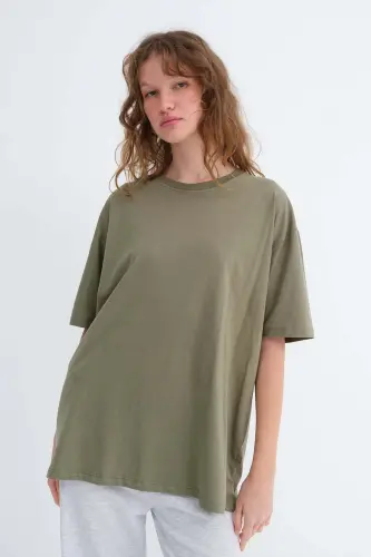 Bisiklet Yaka Basic T-shirt P10111-D7 - Defne - 1