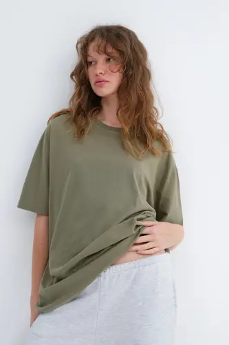 Bisiklet Yaka Basic T-shirt P10111-D7 - Defne - 4