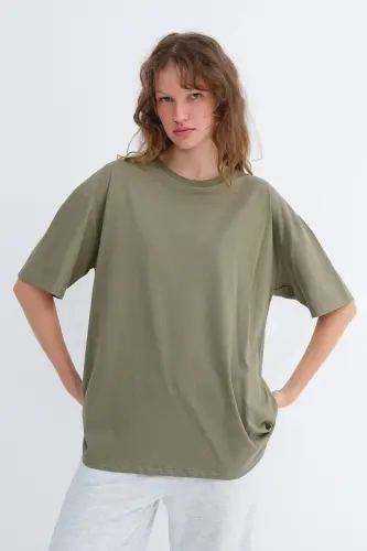 Bisiklet Yaka Basic T-shirt P10111-D7 - Defne - 5