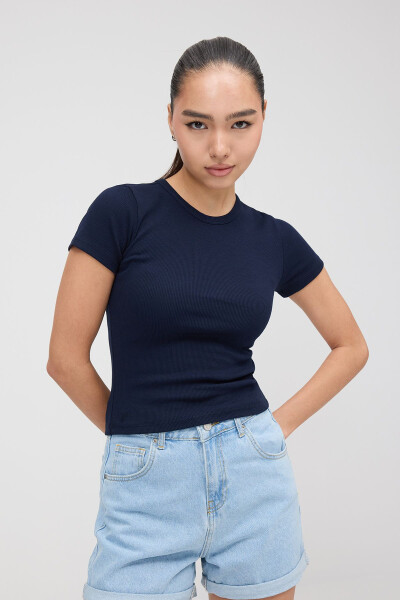 Bisiklet Yaka Basic T-shirt P13343-U6 - 4