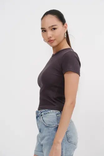 Bisiklet Yaka Basic T-shirt P13343-U6-Z.Kahve - ADDAX (1)