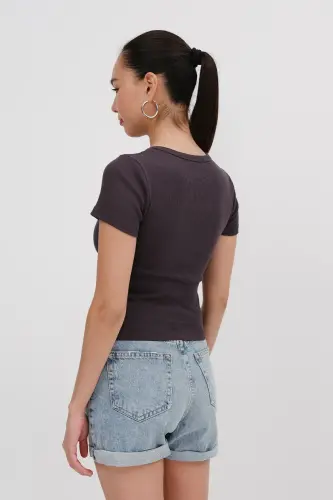 Bisiklet Yaka Basic T-shirt P13343-U6-Z.Kahve - 5