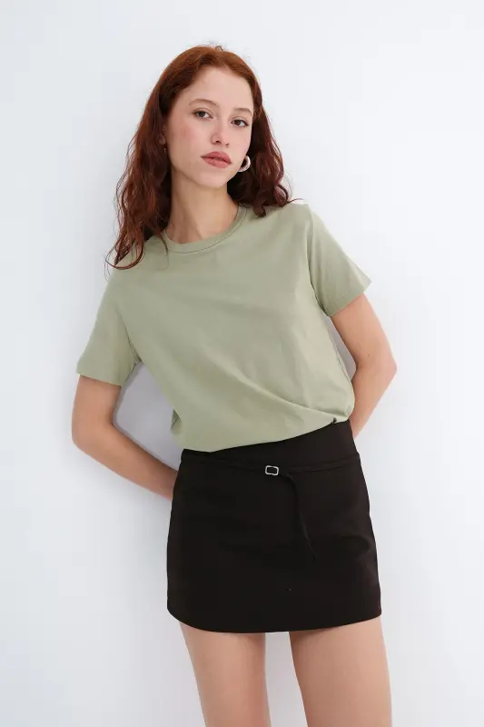 Bisiklet Yaka Basic T-shirt P4322-W5 - Haki - 4