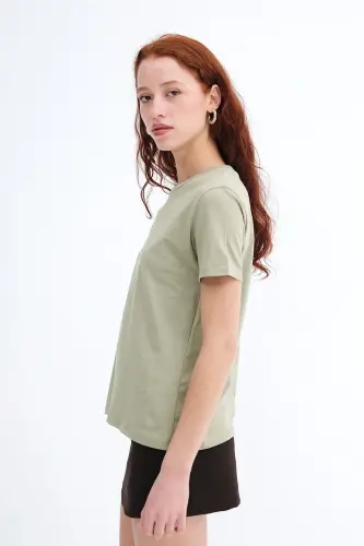 Bisiklet Yaka Basic T-shirt P4322-W5 - Haki - 5