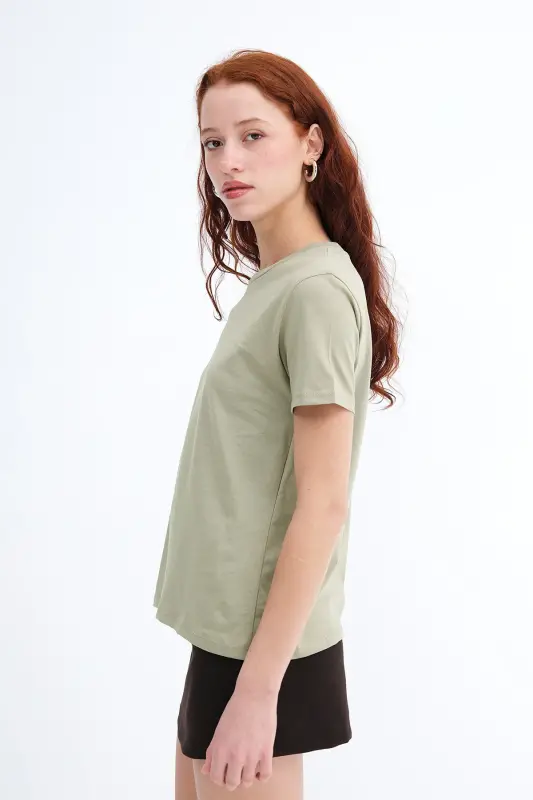 Bisiklet Yaka Basic T-shirt P4322-W5 - Haki - 5