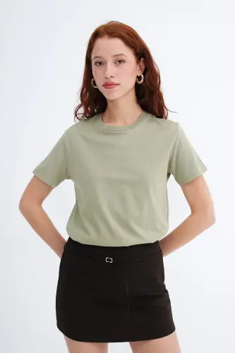 Bisiklet Yaka Basic T-shirt P4322-W5 - Haki - 6