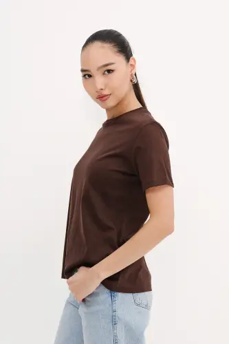 Bisiklet Yaka Basic T-shirt P4322-W5-Kahve - ADDAX (1)