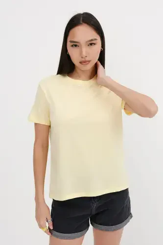 Bisiklet Yaka Basic T-shirt P4322-W5-Sarı - 1