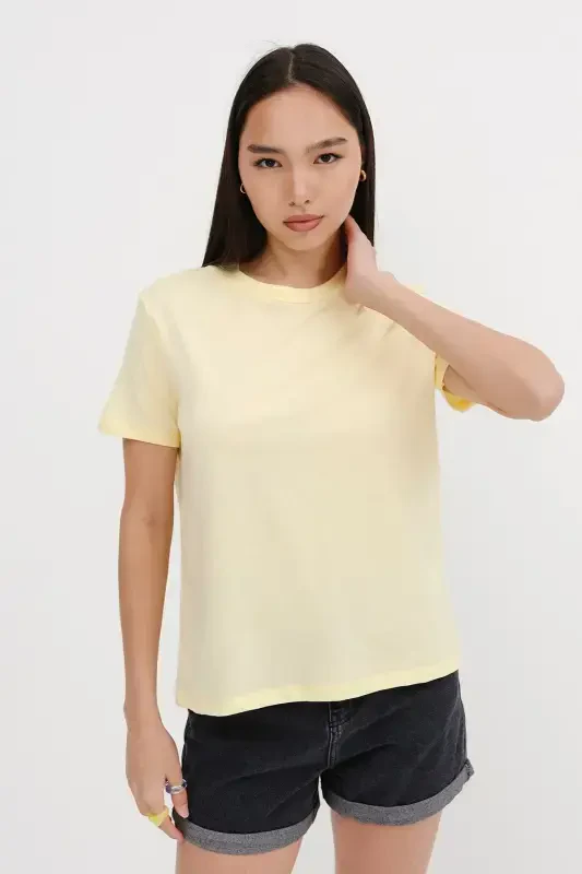 Bisiklet Yaka Basic T-shirt P4322-W5-Sarı - 1