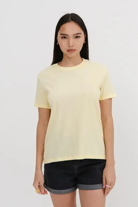 Bisiklet Yaka Basic T-shirt P4322-W5-Sarı - 6