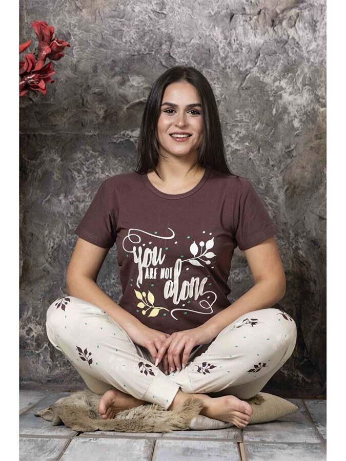 Bisiklet Yaka Baskılı Kadın Pijama Takımı - 3