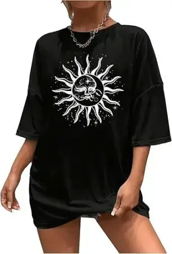 Bisiklet Yaka Baskılı T-shirt - Siyah - 3