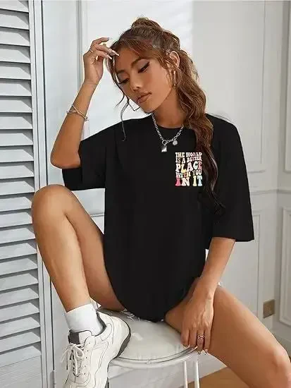 Bisiklet Yaka Baskılı T-shirt - Siyah - BÜYÜKBEDENIZ