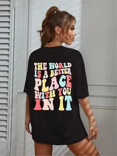 Bisiklet Yaka Baskılı T-shirt - Siyah - BÜYÜKBEDENIZ (1)