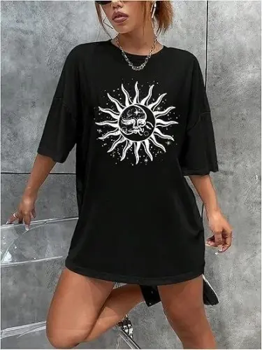 Bisiklet Yaka Baskılı T-shirt - Siyah - BÜYÜKBEDENIZ (1)