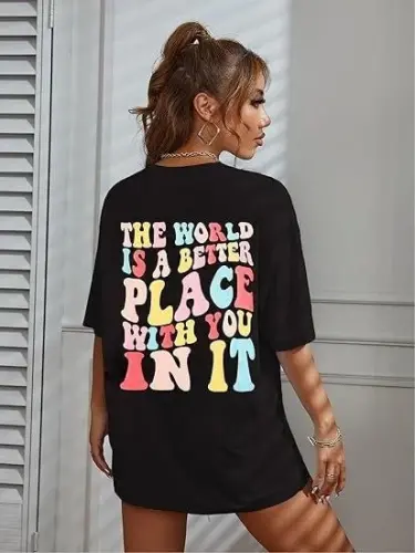 Bisiklet Yaka Baskılı T-shirt - Siyah - BÜYÜKBEDENIZ (1)