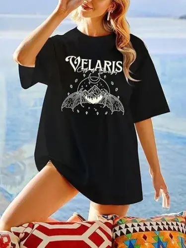 Bisiklet Yaka Baskılı T-shirt - Siyah - BÜYÜKBEDENIZ (1)