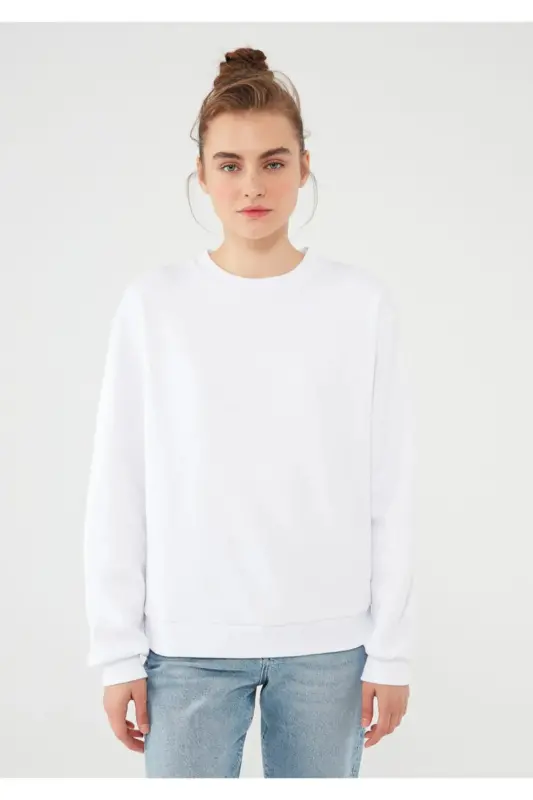 Bisiklet Yaka Beyaz Basic Sweatshirt 1610198-26620-Beyaz - 3
