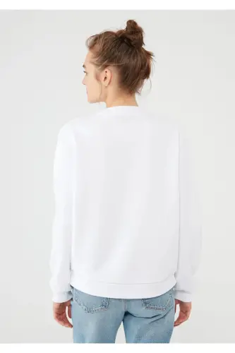 Bisiklet Yaka Beyaz Basic Sweatshirt 1610198-26620-Beyaz - 4