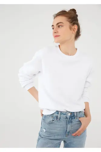Bisiklet Yaka Beyaz Basic Sweatshirt 1610198-26620-Beyaz 