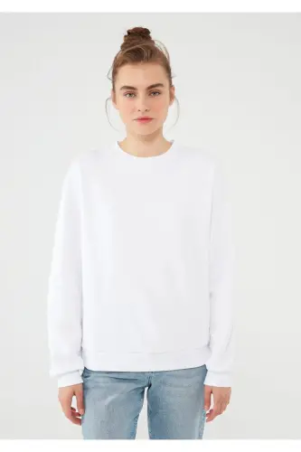 Bisiklet Yaka Beyaz Basic Sweatshirt 1611770-70444-620-Beyaz - 3