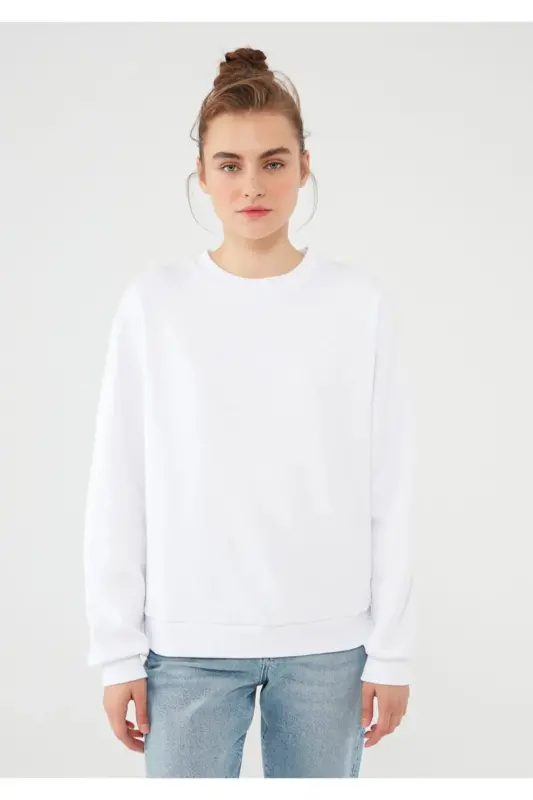 Bisiklet Yaka Beyaz Basic Sweatshirt 1611770-70444-620-Beyaz - 3