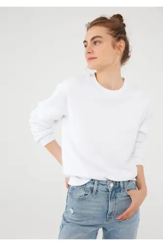 Bisiklet Yaka Beyaz Sweatshirt 8816126-620 - Beyaz-620 - 1