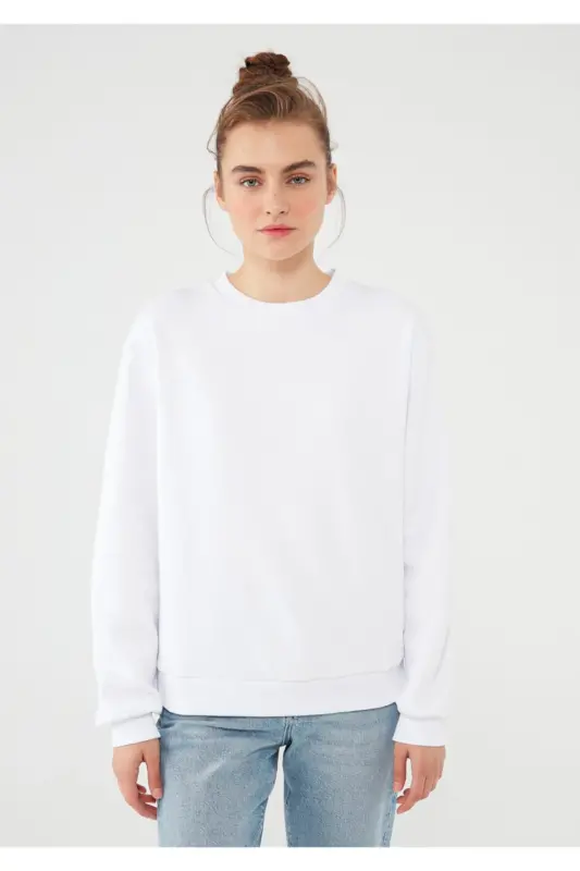 Bisiklet Yaka Beyaz Sweatshirt 8816126-620 - Beyaz-620 - 3