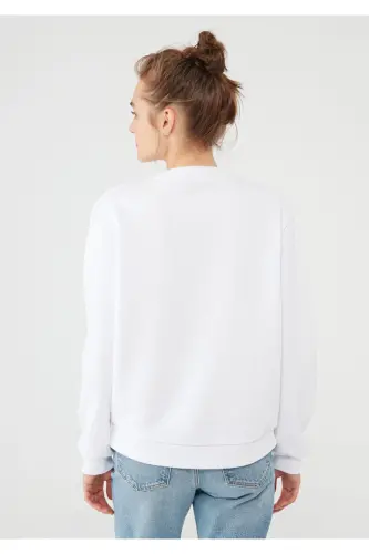 Bisiklet Yaka Beyaz Sweatshirt 8816126-620 - Beyaz-620 - 4