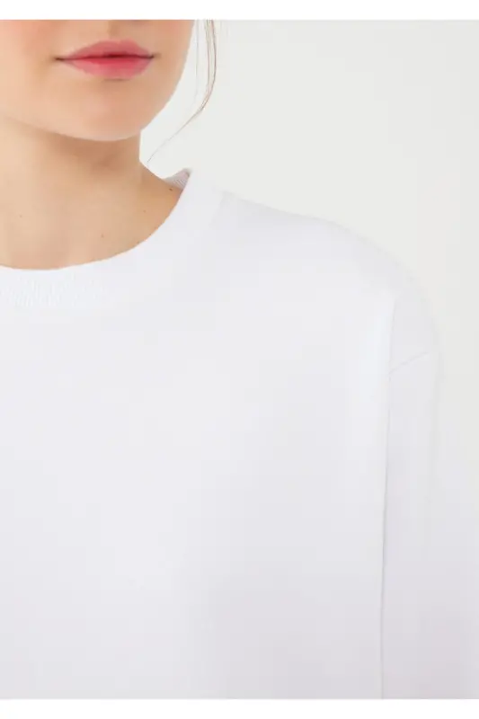 Bisiklet Yaka Beyaz Sweatshirt 8816126-620 - Beyaz-620 - 5