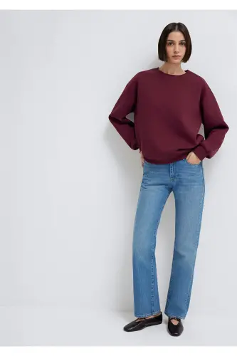 Bisiklet Yaka Bordo Basic Sweatshirt 1610198-70415-Bordo 