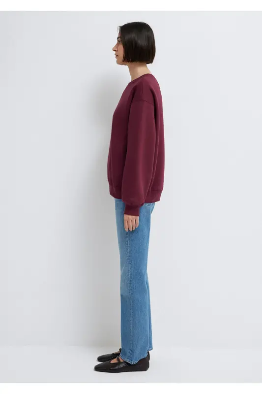 Bisiklet Yaka Bordo Basic Sweatshirt 1610198-70415-Bordo - 4