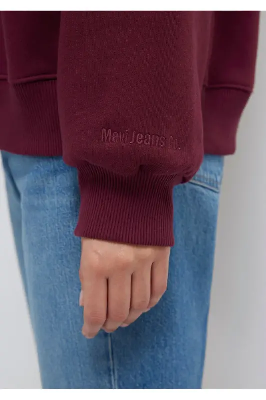 Bisiklet Yaka Bordo Basic Sweatshirt 1610198-70415-Bordo - 7