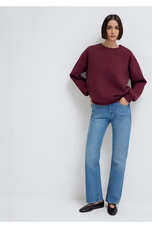 Bisiklet Yaka Bordo Basic Sweatshirt 1610198-70415 - Bordo - 1