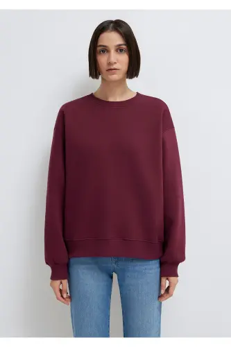 Bisiklet Yaka Bordo Basic Sweatshirt 1610198-70415 - Bordo - 3