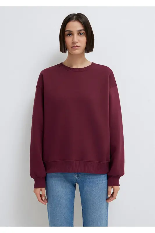 Bisiklet Yaka Bordo Basic Sweatshirt 1610198-70415 - Bordo - 3