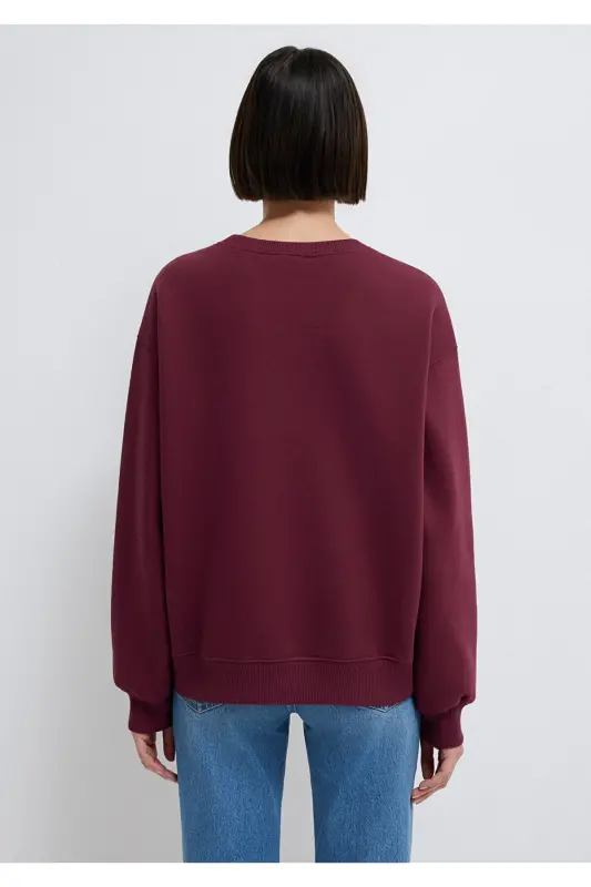 Bisiklet Yaka Bordo Basic Sweatshirt 1610198-70415 - Bordo - 5