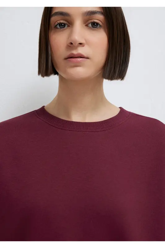 Bisiklet Yaka Bordo Basic Sweatshirt 1610198-70415 - Bordo - 6