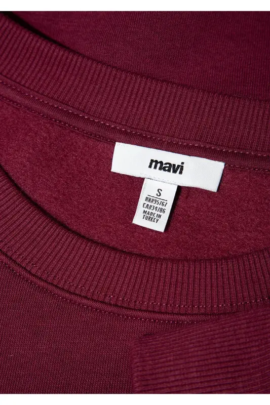 Bisiklet Yaka Bordo Basic Sweatshirt 1610198-70415 - Bordo - 8